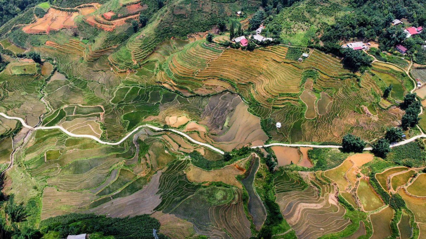 Terasering sawah Sapa dari ketinggian